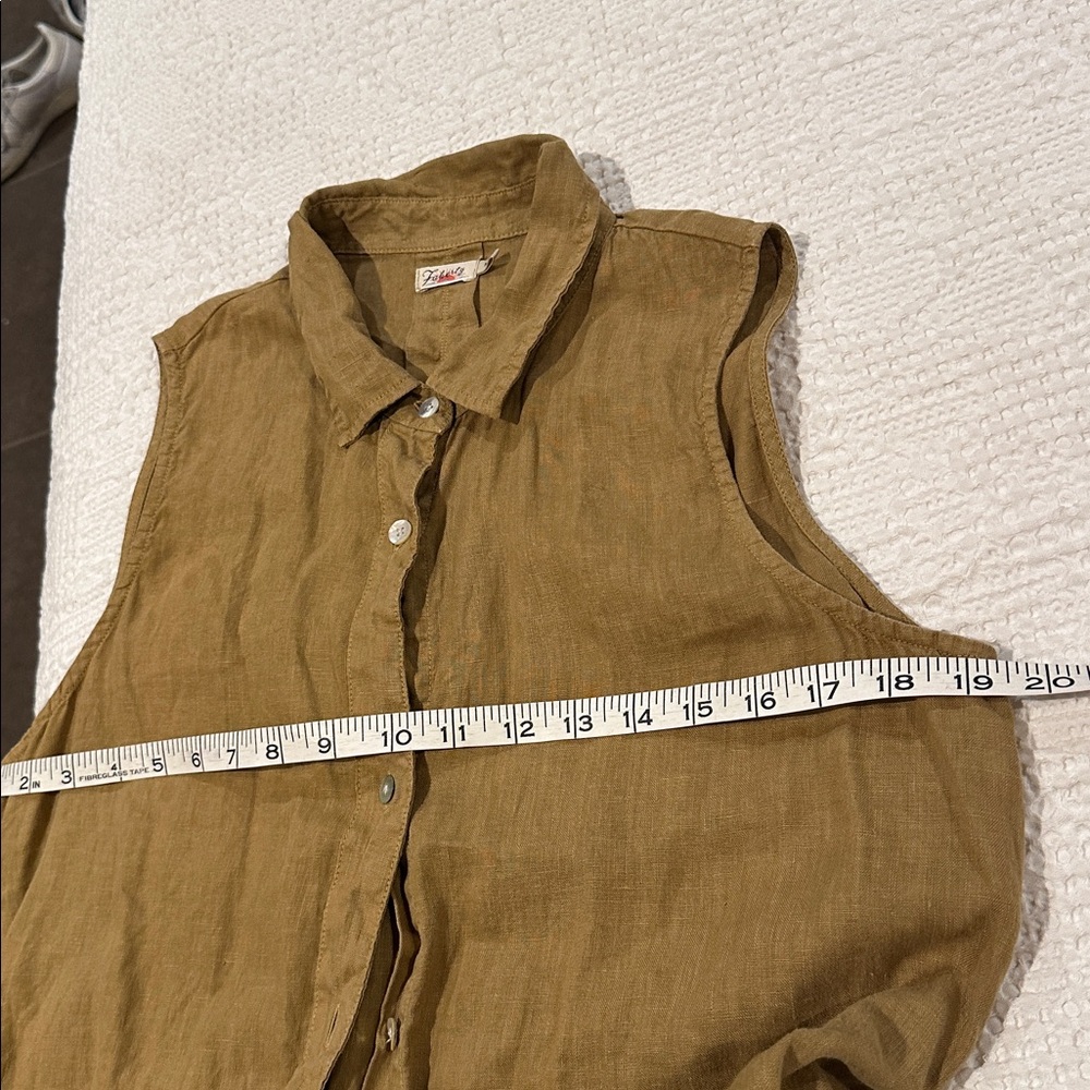 FAHERTY Linen Laguna Sleeveless Shirt Dress Sz M Dull Gold Neutral Midi Preppy - Picture 10 of 10